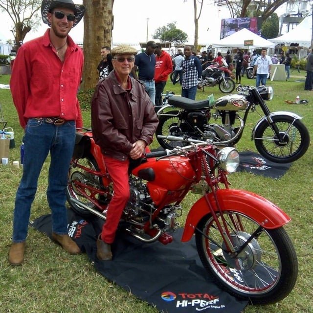 Jamie and George Manuel near Motor Guzzi