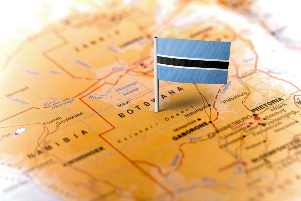 Map of Botswana with botswana flag